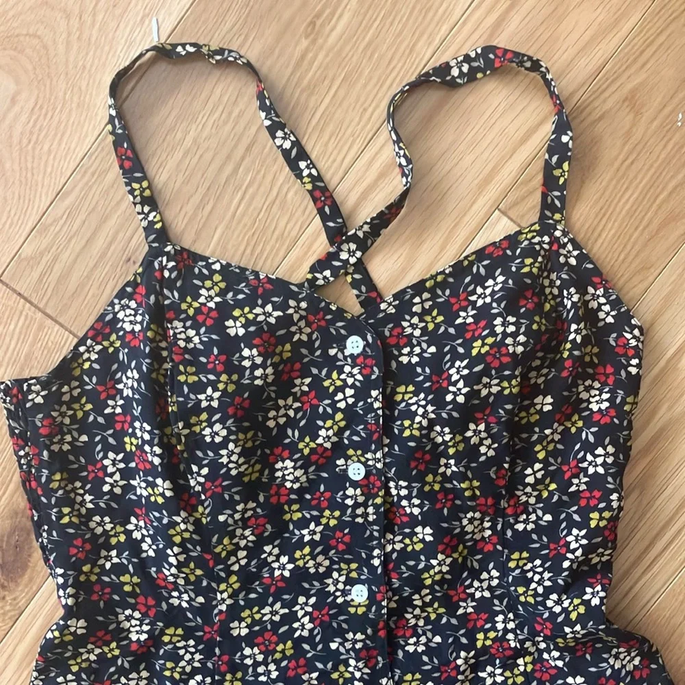 J. Crew Black button down sun Dress with Floral Pattern sz 2 - Picture 3 of 6